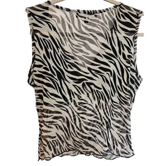 Vibe Cami Top Blouse Zebra Print V Neck Lace Sheer Black White Juniors Sz L NWT - Picture 2 of 8